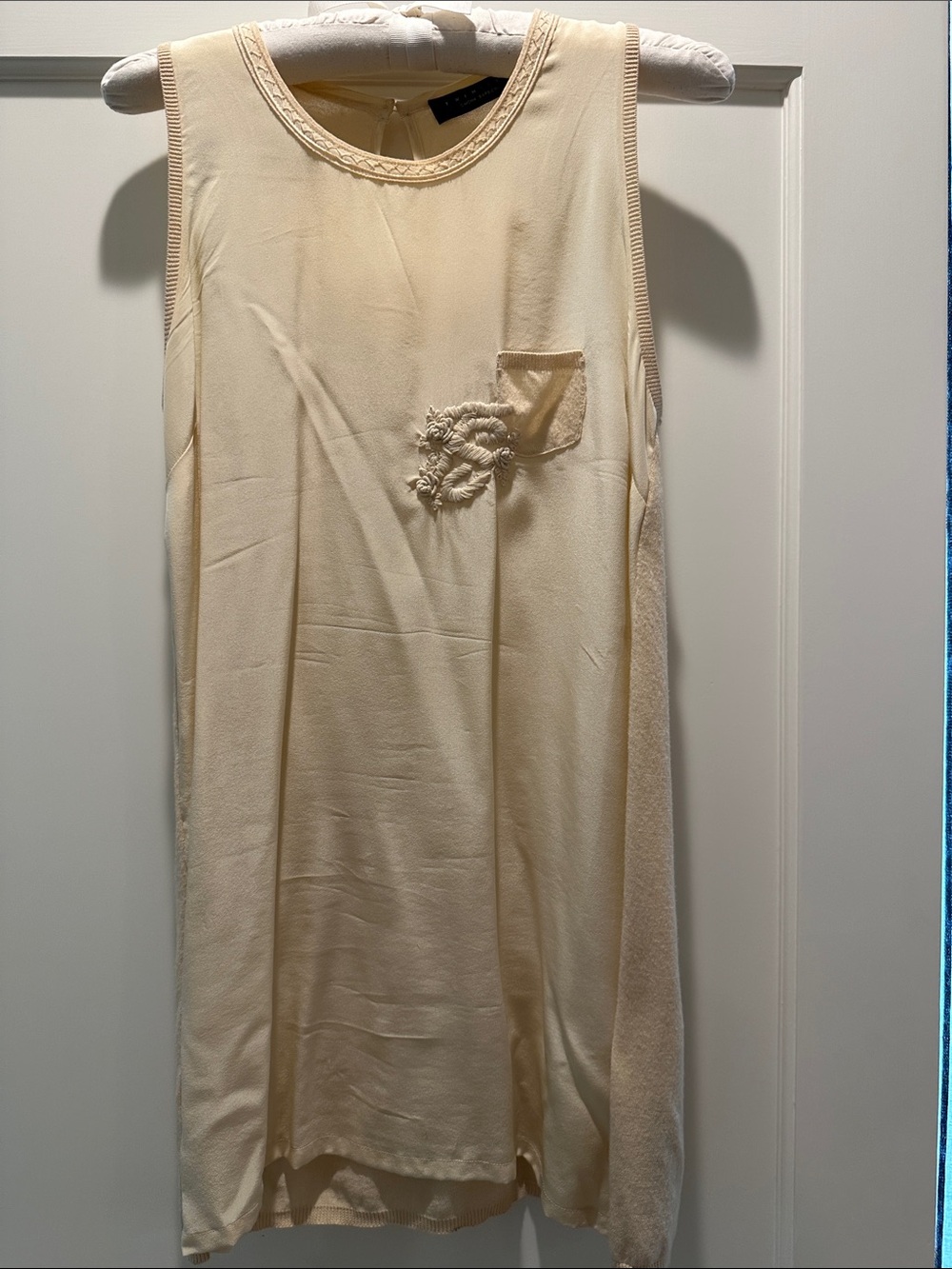 Twin-Set Butter Yellow/Cream Sleeveless Tank Top with Embellished Pocket